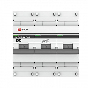 Автоматический выключатель EKF ВА 47-100 PROxima 63А 3п 10кА, D mcb47100-3-63D-pro