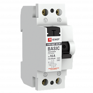 Выключатель дифференциального тока EKF Basic ВДТ-40 2П 16А 10мА тип AC, электронное elcb-2-16-10e-sim