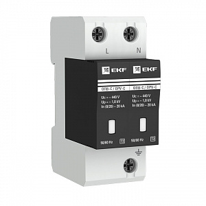 Ограничитель импульсных перенапряжений EKF ОПВ-C/2P In 20кА 400В с сигнализацией opv-c2
