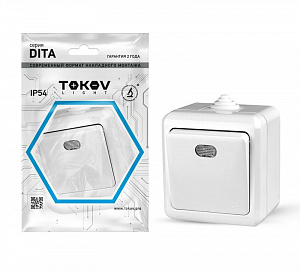 Выключатель 1-клавишный ОП Dita IP54 10А 250В с индикацией бел. TOKOV ELECTRIC TKL-DT-V1I-C01-IP54