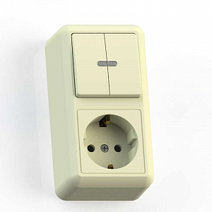 Блок скрытой установки Кунцево-Электро БКВР-433 Оптима слоновая кость, выключатель 2-клавишный с подстветкой, розетка 1-местная с заземлением 8089
