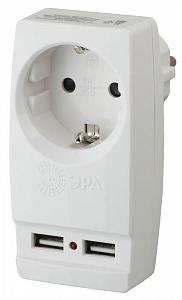 Адаптер Эра SP-1e-USB-W 1-местная с заземлением 220В 2хUSB 2100мА белый Б0026332