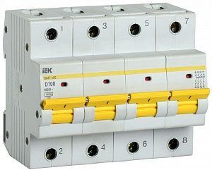 Автоматический выключатель IEK KARAT ВА47-150 100А 4п D, 15 кА MVA50-4-100-D