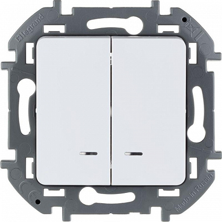 Выключатель двухклавишный с подсветкой/индикацией Legrand Inspiria 10А 250В безвинтовые зажимы белый