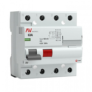 Выключатель дифференциального тока EKF Averes DV 4п 63А 100мА тип АС rccb-4-63-100-ac-av
