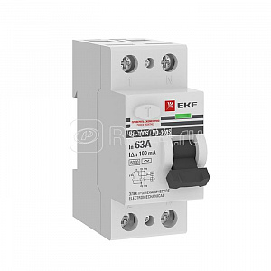 Выключатель дифференциального тока EKF PROxiмА ВД-100 2п 63А 100мА тип AC, 6кА, электромеханический, селективный elcb-2-6-63-100S-em-pro