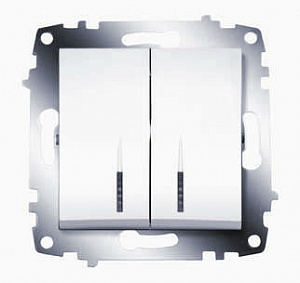 Выключатель 2-клавишный ABB Cosmo с подсветкой, скрытый монтаж, белый 619-010200-203