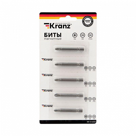 Бита Kranz PZ2 50мм для шуруповерта сталь S2, 5 шт/уп.