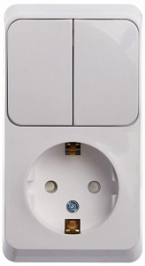 Блок открытой установки Systeme Electric Этюд белый, выключатель 2-клавишный, розетка 1-местная защитные шторки с заземлением BPA16-202B