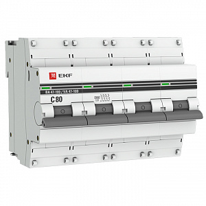 Автоматический выключатель EKF ВА 47-100 PROxima 80А 4п 10кА, C mcb47100-4-80C-pro