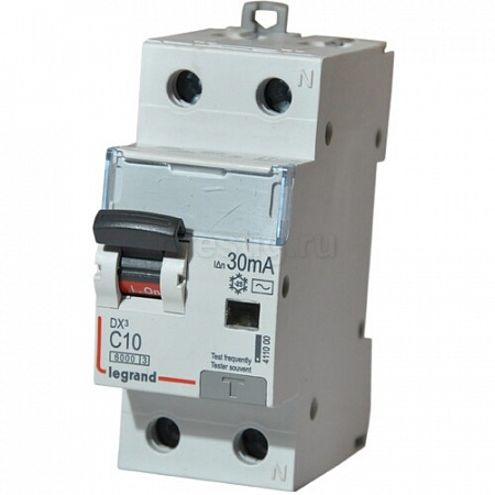 Дифференциальный автоматический выключатель Legrand DX3 1П+N 10А 30мА, тип AC, 10кА, C