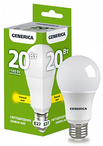 Лампа светодиодная A60 20Вт грушевидная 3000К E27 230В GENERICA LL-A60-20-230-30-E27-G