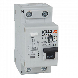 Дифференциальный автоматический выключатель КЭАЗ 2п C 16А 30мА тип AC 4.5кА АВДТ32-22C16-AC УХЛ4 318361