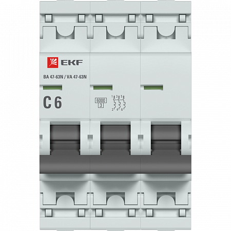 Автоматический выключатель EKF PROxima 3P 6А (C) 6кА ВА 47-63N