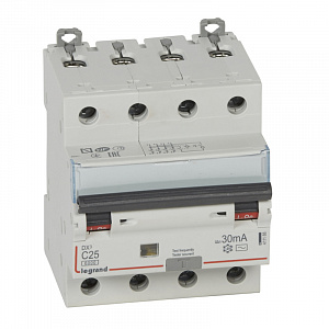 Дифференциальный автоматический выключатель Legrand DX3 4П 25А 30мА, тип AC, 10кА, C 411188