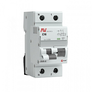 Дифференциальный автоматический выключатель EKF Averes DVA-6 2п 16А C 30мА тип AC 6кА rcbo6-1pn-16C-30-ac-av