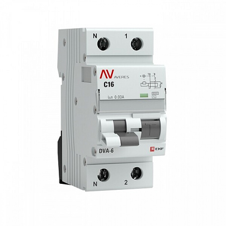 Дифференциальный автоматический выключатель EKF DVA-6 Averes 2п 16А C 30мА тип AC 6кА