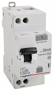 Дифференциальный автоматический выключатель Legrand RX3 1П+N 40А 30мА, тип AC, 6кА, C 419403