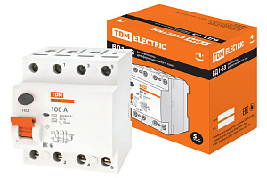 Выключатель дифференциального тока TDM ELECTRIC ВД1-63 4п 100А 30мА тип AC SQ0203-0050