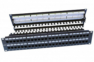 Патч-панель Hyperline PP3-19-48-8P8C-C6-110D 2U 48 портов RJ45 кат.6 Dual IDC ROHS черный, задний кабельный организатор 246108