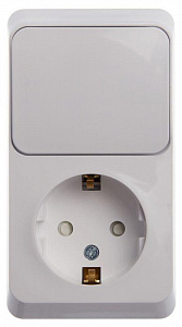 Блок открытой установки Systeme Electric Этюд белый, выключатель 1-клавишный, розетка 1-местная защитные шторки с заземлением BPA16-201B