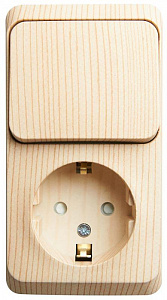 Блок открытой установки Systeme Electric Этюд сосна, выключатель 1-клавишный, розетка 1-местная защитные шторки с заземлением BPA16-201D
