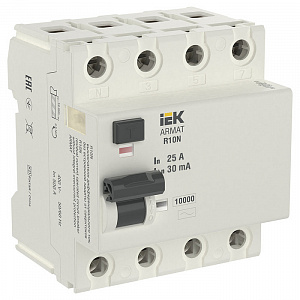 Выключатель дифференциального тока IEK Armat R10N 4П 25А 30мА тип AC AR-R10N-4-025C030