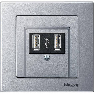 Накладка на розетку USB Schneider Electric Merten System M скрытый монтаж, алюминий MTN297960