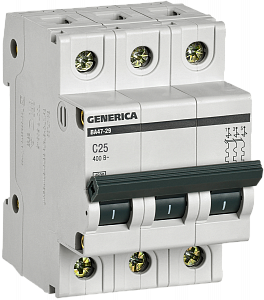 Автоматический выключатель IEK ВА47-29 GENERICA 25А 3п 4.5кА, C MVA25-3-025-C