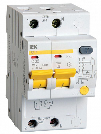 Дифференциальный автоматический выключатель IEK KARAT АД-12 2п C 32А 100мА тип AC 4.5кА