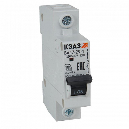 Автоматический выключатель КЭАЗ ВА47-29-1C25-УХЛ3 25А 1п C, 4.5 кА
