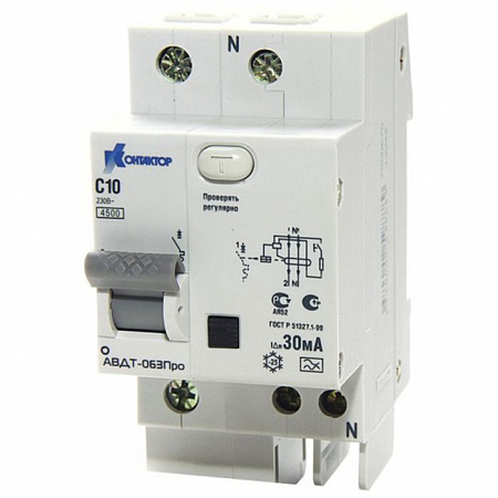 Дифференциальный автоматический выключатель Контактор АД-063Про 2П 40А 30мА, тип A, 4.5кА, C