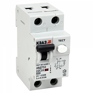 Дифференциальный автоматический выключатель КЭАЗ АВДТ32 2П 6А 30мА, тип А, 6кА, C 228063