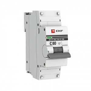 Автоматический выключатель EKF ВА 47-100 PROxima 80А 1п 10кА, C mcb47100-1-80C-pro