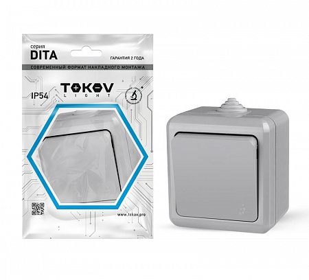 Выключатель 1-клавишный ОП Dita IP54 10А 250В сер. TOKOV ELECTRIC