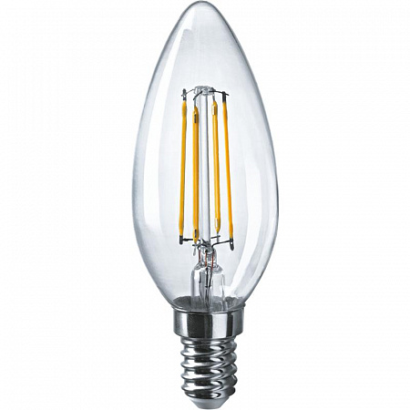 Лампа светодиодная филаментная 80 893 OLL-F-C35-08-230-4K-E14 8Вт свеча прозрачная 4000К нейтр. бел. E14 800лм 220-240В ОНЛАЙТ