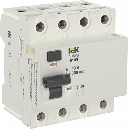 Выключатель дифференциального тока IEK Armat R10N 4п 40А 300мА тип AC