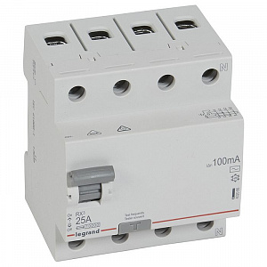 Выключатель дифференциального тока Legrand RX3 4П 25А 100мА тип AC 402066
