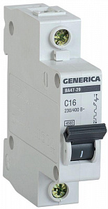 Автоматический выключатель IEK ВА47-29 GENERICA 16А 1п 4.5кА, C MVA25-1-016-C