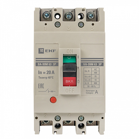 Автоматический выключатель EKF ВА-99М PROxima 3П 20А 25кА