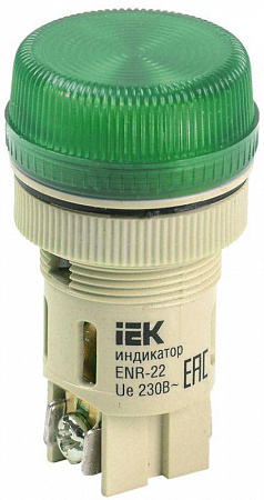 Лампа сигнальная IEK ENR-22 22мм зеленый неон 240В, цилиндр