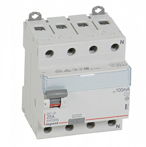 Выключатель дифференциального тока Legrand DX3 4п 25А 100мА тип AC 411712