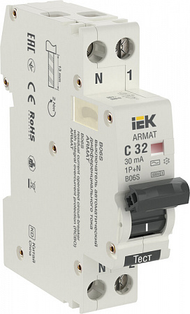 Дифференциальный автоматический выключатель IEK ARMAT B06S 1П+N 32А 30мА, тип AC, 6кА, C