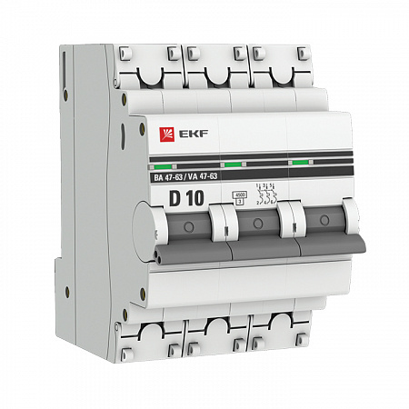 Автоматический выключатель EKF ВА 47-100 PROxima 10А 3п 4.5кА, D