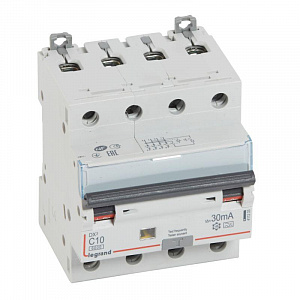 Дифференциальный автоматический выключатель Legrand DX3 4п C 10А 30мА тип A 10кА 411233