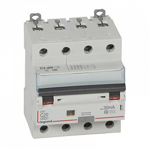 Дифференциальный автоматический выключатель Legrand DX3 4П 20А 30мА, тип AC, 10кА, C 411187