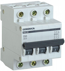 Автоматический выключатель IEK ВА47-29 GENERICA 63А 3п 4.5кА, C MVA25-3-063-C